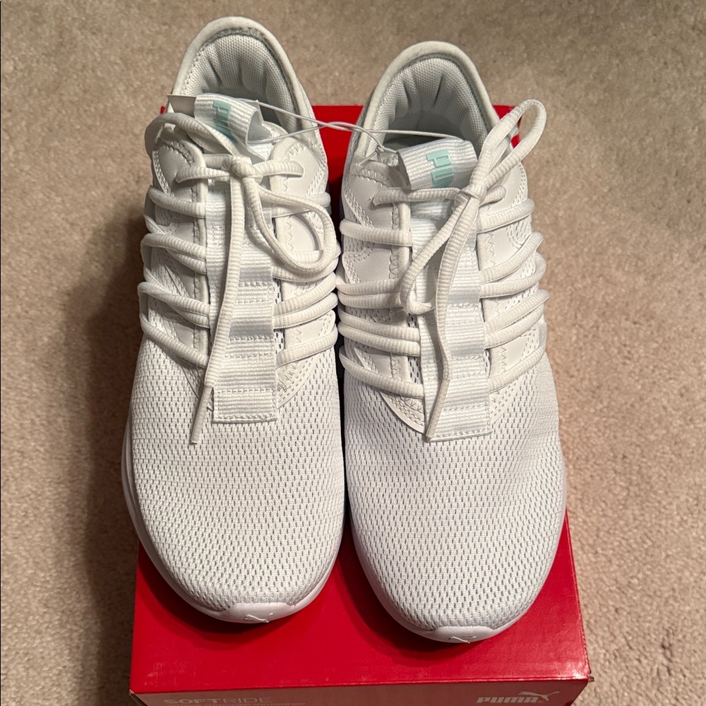 Puma White and Mint Athletic Sneakers